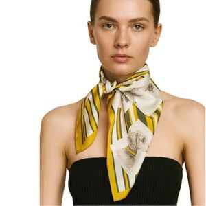 Vintage Silk Poodle dog Illustration yellow & white Scarf – 30” x 30”